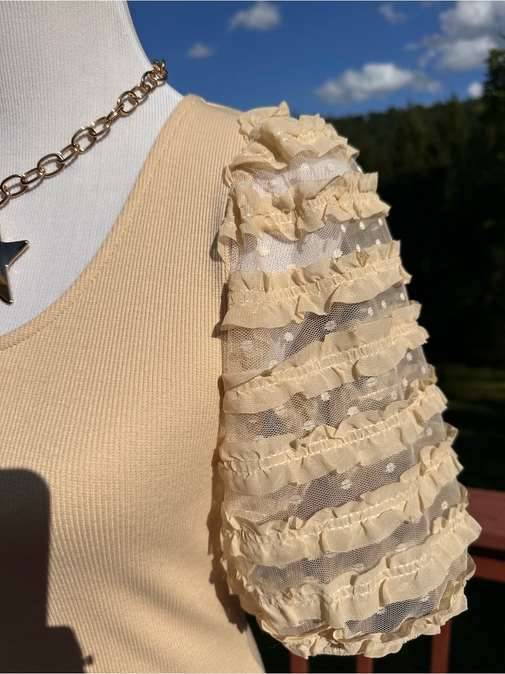 dolan Anthropologie Cream Ruffle-Sleeve Knit Tee - Picture 4 of 6